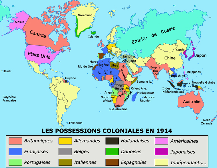Carte des empires coloniaux en 1914