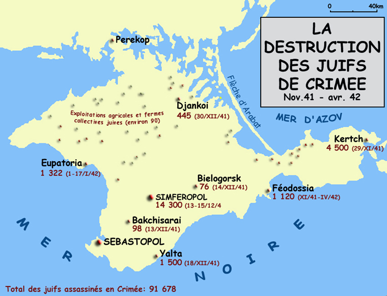 Carte de la destruction des Juifs de Crimée, novembre 1941 - avril 1942