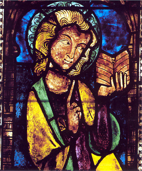 Westhoffen, saint Martin : Saint Jean l’Evangéliste. Panneau du vitrail du chœur. 1302