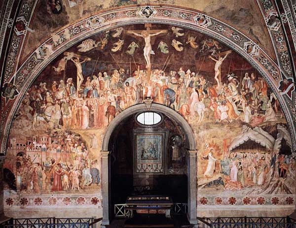 Andrea di Bonaiuto : Crucifixion. 1365-1368. Fresque, largeur : 11,6 m. Florence, Cappella Spagnuolo de Santa Maria Novella
