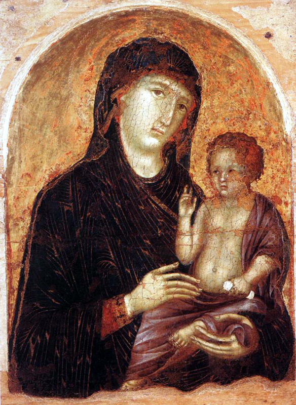 Duccio : Madone et enfant ou Madone de Buonconvento. 1295-1305. Tempera sur bois, 67 x 48 cm. Buonconvento, Museo d’Arte Sacra della Val d’Arbia