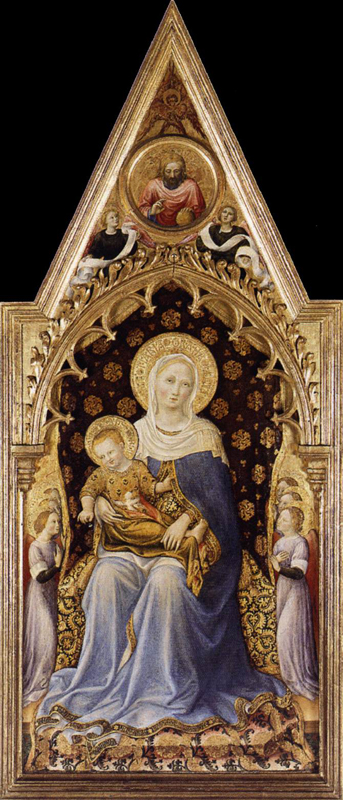 Gentile da Fabriano : Retable Quaratesi : Vierge. 1425. Tempera à l’oeuf sur peuplier, 140 x 83 cm. Londres, National Gallery