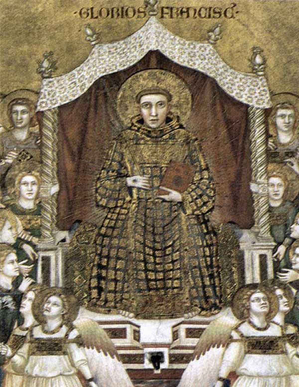 Giotto : Les vertus franciscaines : la gloire de saint François. 1330. Fresque. Assise, église inférieure Saint François