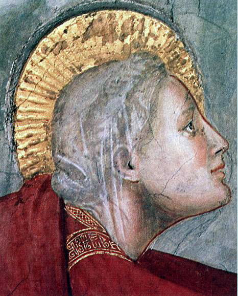 Giotto : Scènes de la vie de Marie Madeleine : « Noli me tangere », détail. 1320s. Fresque. Assise, église inférieure Saint François, chapelle sainte Madeleine