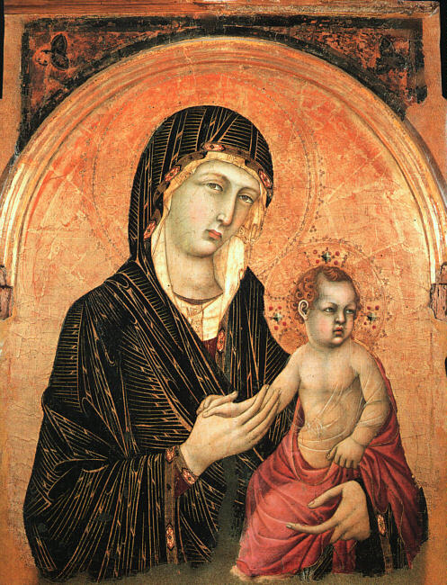 Simone Martini : Madone et enfant (N°583). Vers 1308-1310. Tempera sur bois, 88 x 57 cm. Sienne, Pinacothèque Nationale