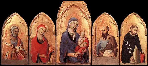 Simone Martini : polyptyque d’Orvieto. Vers 1321. Tempera sur bois, 113 x 257 cm. Orvieto, Museo dell’Opera del Duomo
