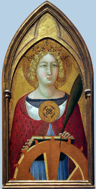 Ugolino LorenzettiÂ : Sainte Catherine d’Alexandrie. Vers 1335, 42 x 74 cm. Washington, National Gallery of Art
