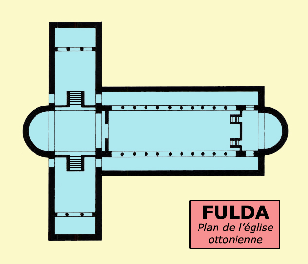 Fulda : plan de l’abbaye bénédictine. Epoque carolingienne