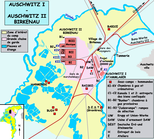 Auschwitz : plan de la « zone dintérêt » du camp