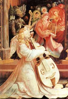 Retable d’Issenheim. Polyptyque ouvert I. Partie centrale : le concert des anges.Vers 1515. Huile sur bois. Musée d