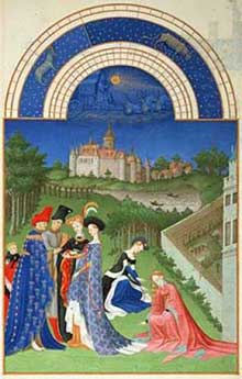 Les frères Limbourg (Pol, Hermann et Jean, actifs entre 1370 et 1416) : Les « très Riches Heures du Duc de Berry ». Le Mois d’avril. Condé, Musée Chantilly
