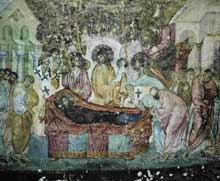 Sopocani en Serbie : fresque de la dormition du monastère. XIIIè.