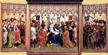 Stephan Lochner (1400-1451) : triptyque des Rois Mages. Bois, 260 x 185 cm (panneau central), 261 x 142 cm (chaque panneau latéral). Cologne, cathédrale. (Histoire de lart - Quattrocento
