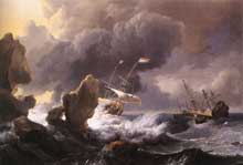 Ludolf Backhuysen (1631-1708) : navires en détresse sur une côte rocheuse. 1667. Huile sur toile, Washington, National Gallery of Art