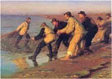 Peter Severin Kröyer (1851-1909) : pêcheurs tirant les filets