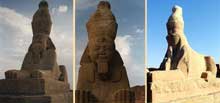 Ouadi es-Seboua : l’hémispéos de Ramsès II. XIXè dynastie. Sphinx à tête d’homme et à tête de faucon. (Site Egypte antique)