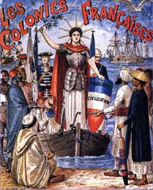 Les « bienfaits » du colonialisme français. Affiche de Daschner vers 1900