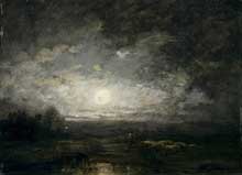 Charles Jacque : retour du troupeau au clair de lune. Huile sur toile. Cambridge Art Gallery