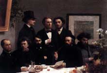 Henri Fantin-Latour : coin de table. 1872. Huile sur toile. Paris, Musée d’Orsay. de gauche à droite : Verlaine, Rimbaud, Elzéar, Blémont, Valade, Aicard, D´Hervilly et Pelletan
