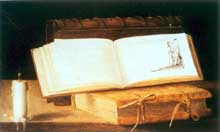 Stoskopff Sébastien : Nature morte aux livres et à la chandelle. Signée et datée 1625. Huile sur bois, 20,5 x 35 cm. Rotterdam, Museum Boymans-van Beuningen. (Histoire de l’art)