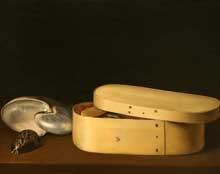 Stoskopff Sébastien : Nature morte avec un nautile, un coquillage et une boîte en copeaux de bois. New York, Metropolitan museum. (Histoire de l’art)
