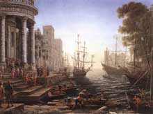 Claude Gellée « Le Lorrain » : Scène portuaire avec la villa MédiciS. 1637 Huile sur toile, 102 x 133cm. Florence, les Offices