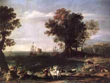 Claude Gellée « Le Lorrain » : paysage avec Acis et Galatée. 1657. Huile sur toile, 100 x 135cm. Dresde, Gemäldegalerie