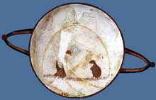 Peintre de Sotadès : Glaukos et Polyeides dans la tombe ; vers 460-450. Diamètre 13 cm, hauteur 8 cm. Londres, British Museum. (Art grec)