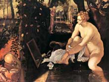 Le Tintoret : Suzanne au bain. 1560-1562. Huile sur toile, 146,6 x 193,6cm. Vienne, Kunsthistorisches Museum