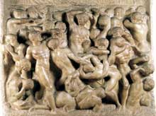 Michel Ange: Bataille. Vers 1492 ; marbre, 84,5 x 90,5 cm. Maison Buonarroti, Florenc