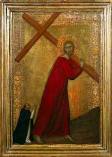 Barna da SienaÂ : le Christ porte la croix et un frÃšre dominicain. 1330-1350. Tempera sur bois. New York, Frick Collection