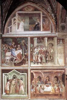 Barna da Siena : Fresques du Nouveau Testament de la collégiale de San Gimignano, achevées par Lippo Memmi. 1340. Fresque. Hauteur : 800 cm