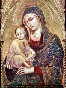 Barnaba da Modena : Madone à l’enfant. Vers 1367. Tempera sur panneau, 118 x 87 cm. Frankfurt am Main, Städelsches Kunstinstitut