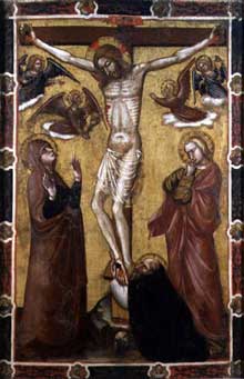 Barnaba da Modena : Christ crucifié. Panneau de procession. Londres, Victoria and Albert Museum