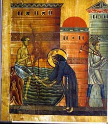 Bonaventura Berlinghieri : Saint François ; détail : François guérit le paralytique <a class=