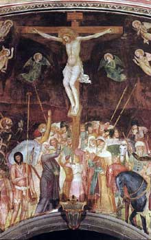 Andrea di Bonaiuto : Crucifixion 1365-1368. Fresque. Florence, Cappella Spagnuolo de Santa Maria Novella