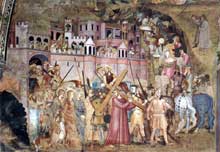 Andrea di Bonaiuto : le portement de la croix. 1365-1368. Fresque. Florence, Cappella Spagnuolo de Santa Maria Novella