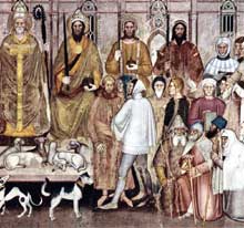 Andrea di Bonaiuto : Le chemin du salut ou le triomphe de l’Eglise, détail. 1365-1368. Fresque. Florence, Cappella Spagnuolo de Santa Maria Novella