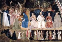 Andrea di Bonaiuto : Le chemin du salut ou le triomphe de l’Eglise, détail : les vices et les péchés. 1365-1368. Fresque. Florence, Cappella Spagnuolo de Santa Maria Novella