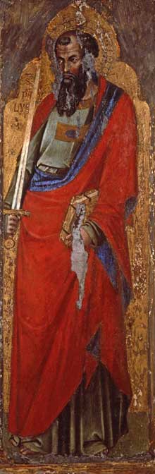 Catarino : Saint Paul. 1360s. Tempera sur panneau de bois, 32 x 95 cm. Ljubljana, Galerie natiionale de Slovénie