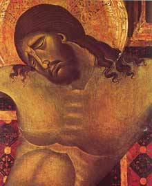 Cimabue (1240/50-1302) : Crucifix (détail, 1268-1271), bois, 64,5 x 53cm ; Arezzo, San Domenico