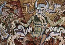 Coppo di Marcovaldo : L’enfer, détail. Mosaïque de la voûte. Florence, Baptistère