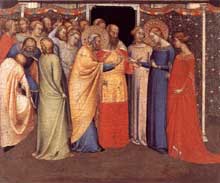 Bernardo Daddi : Le mariage de la vierge. 1336-1340. Tempera sur bois, 25,5 x 30,7 cm. Windsor, Royal Collection