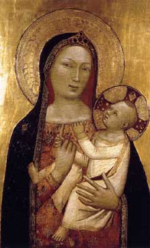 Bernardo Daddi : Vierge et enfant. 1340-1345 Tempera sur panneau de bois, 84 x 55 cm. Madrid, Museo Thyssen-Bornemisza