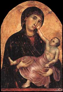 Duccio : Madone et enfant ou Madone de Castelfiorentino. 1280s. Tempera sur bois, 68 x 47 cm. Castelfiorentino, Chiesa dei Santi Lorenzo e Ippolito