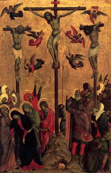 Duccio : Crucifixion. 1310s. Panneau, 60 x 38 cm. Manchester, City Art Galleries