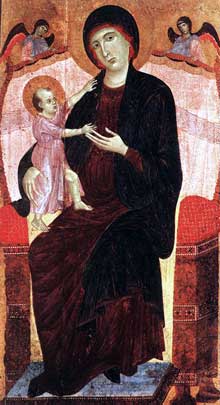 Duccio di Buoninsegna : la Maestà, face avant, détail : les apôtres Jacques le Mineur et <a class=