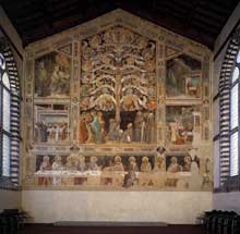 Taddeo Gaddi : La Cène, l’Arbre de Vie et 4 scènes de miracles. 1360s. Fresque, 1120 x 1170 cm. Florence, Santa Croce