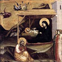 Taddeo Gaddi : nativité. Vers 1325. Tempera sur panneau de bois, 36 x 37 cm. Pedralbes, Fundación Colección Thyssen-Bornemisza