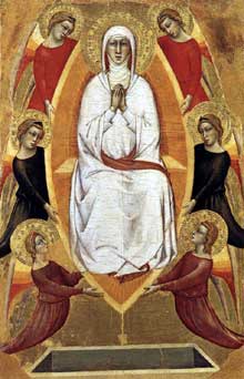 Don Silvestro dei Gherarducci : Assomption de la Vierge. Vers 1365. Tempera sur bois, 41 x 27 cm. Vatican, Pinacothèque